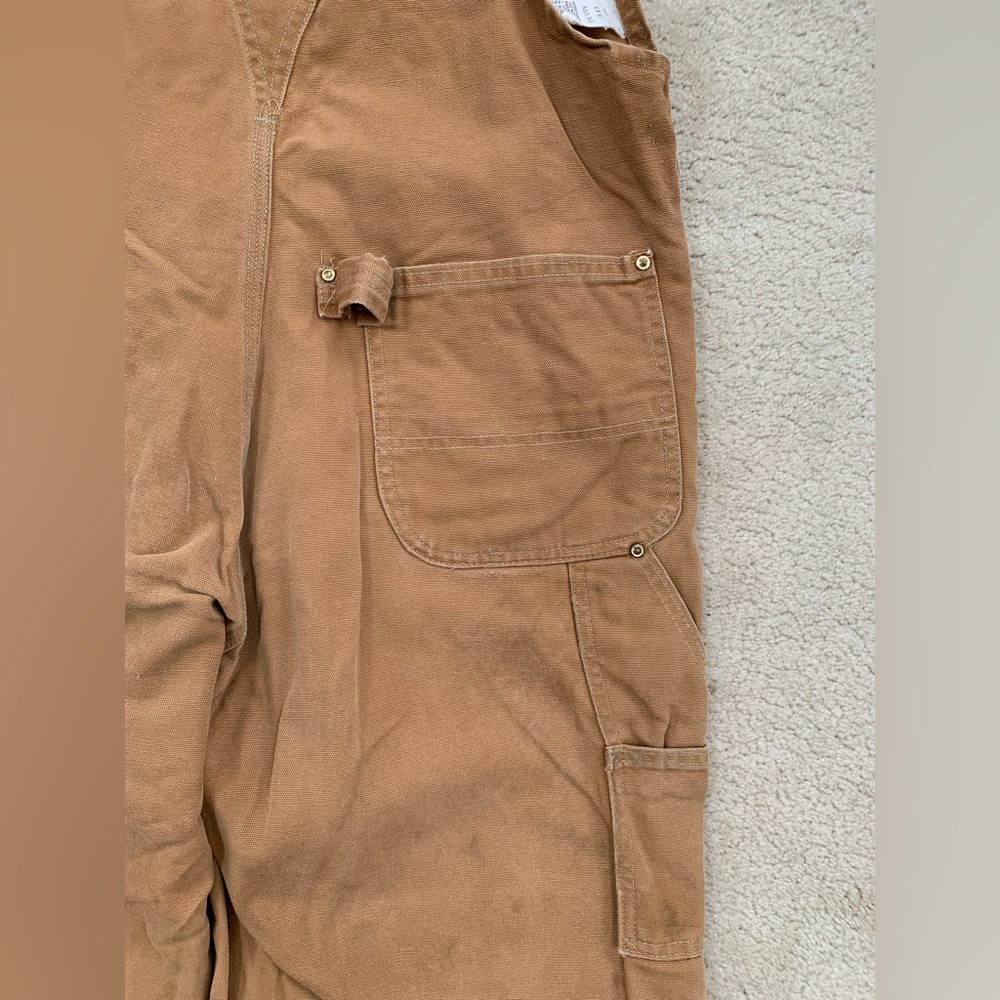 Vintage Carhartt 38x30 Double Knee Overalls Tan Duck Canvas USA Union Made 6FB - Picture 12 of 14